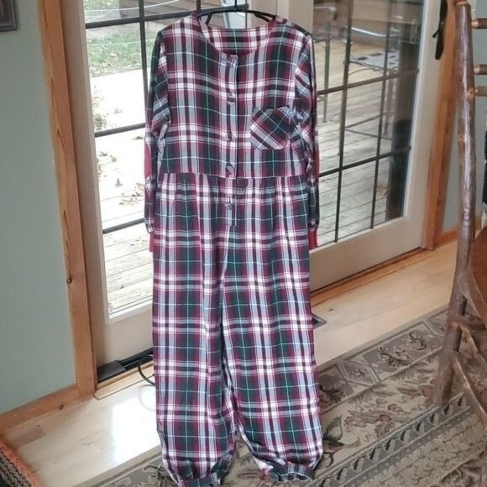 Ashley Taylor Country Vintage 90's Red Plaid Long Slv Sz. S Jumpsuit with Pocket
